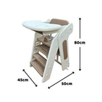 Load image into Gallery viewer, Measurement chart of a 45x50x80cm children's durable plastic high chair on white background