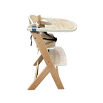 Load image into Gallery viewer, Side view of a children's wooden high chair with tray on a white background