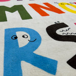 Load image into Gallery viewer, Zoomed in English alphabet illustration and cartoon characters in a children's carpet
