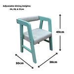 Load image into Gallery viewer, Chair with adjustable sitting heights and dimensions on a white background
